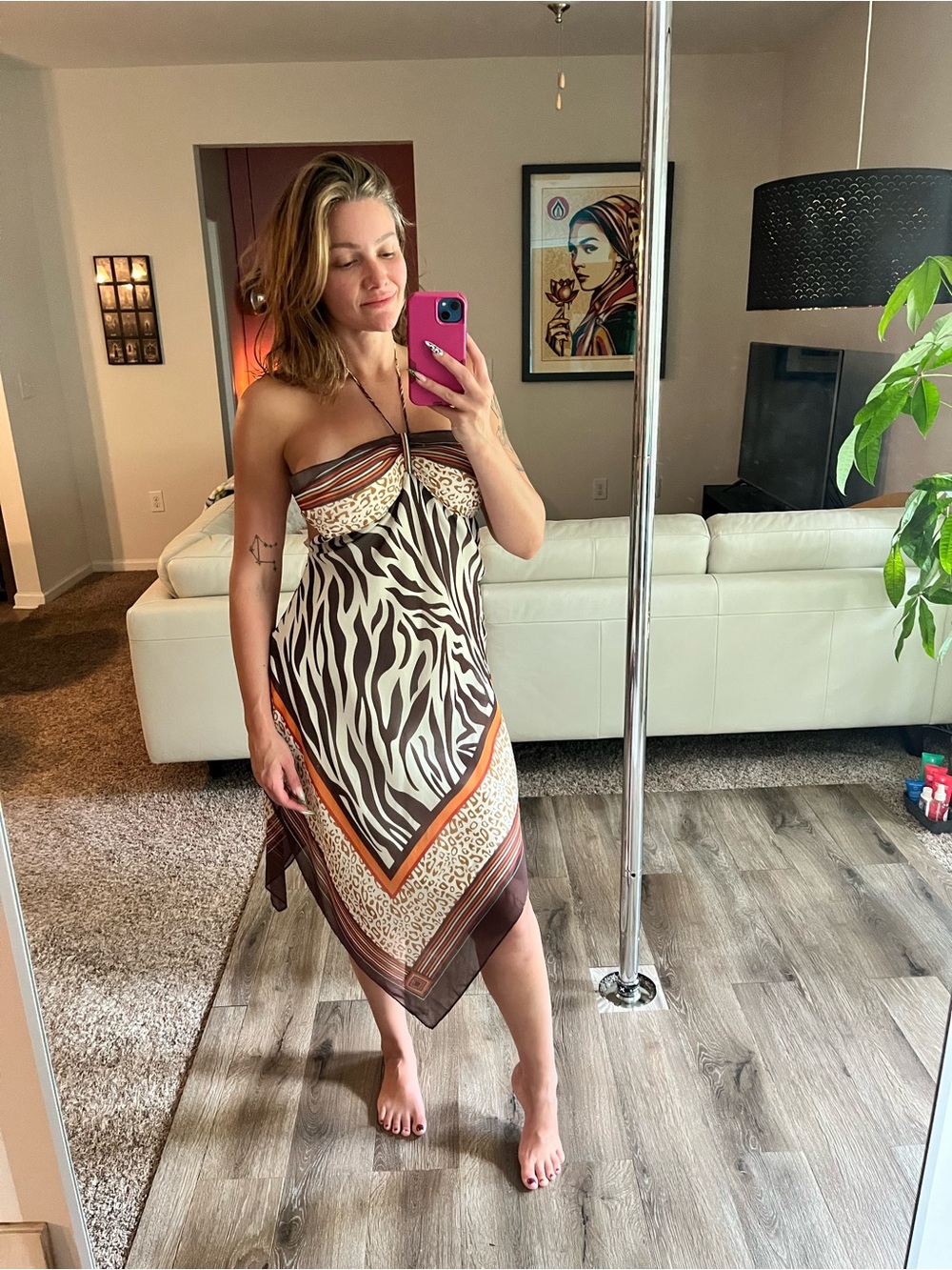 BCBG vintage y2k Strapless Zebra-Print Scarf Dress